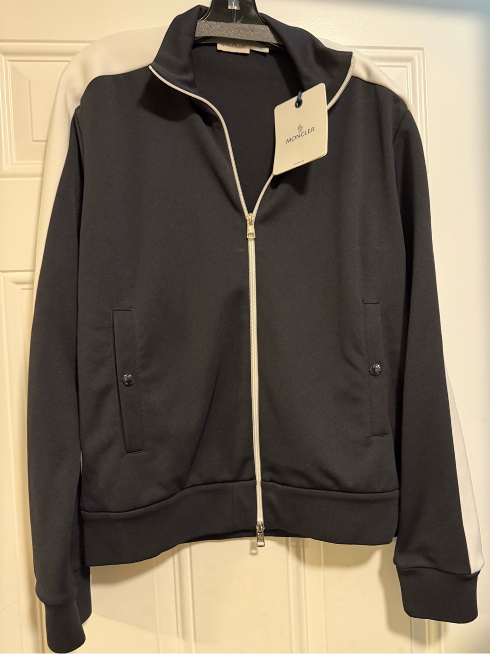 Moncler Black Jacket with White Trim - Men's Track Bomber
